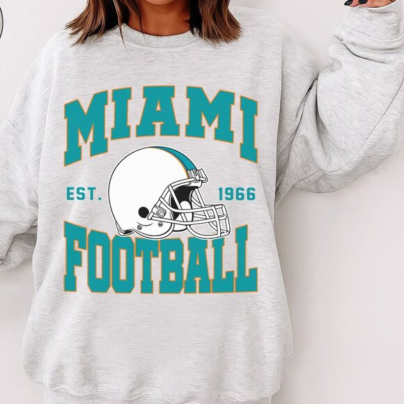 Miami Football Style Crewneck Sweatshirt 17 - Picture 1 of 6